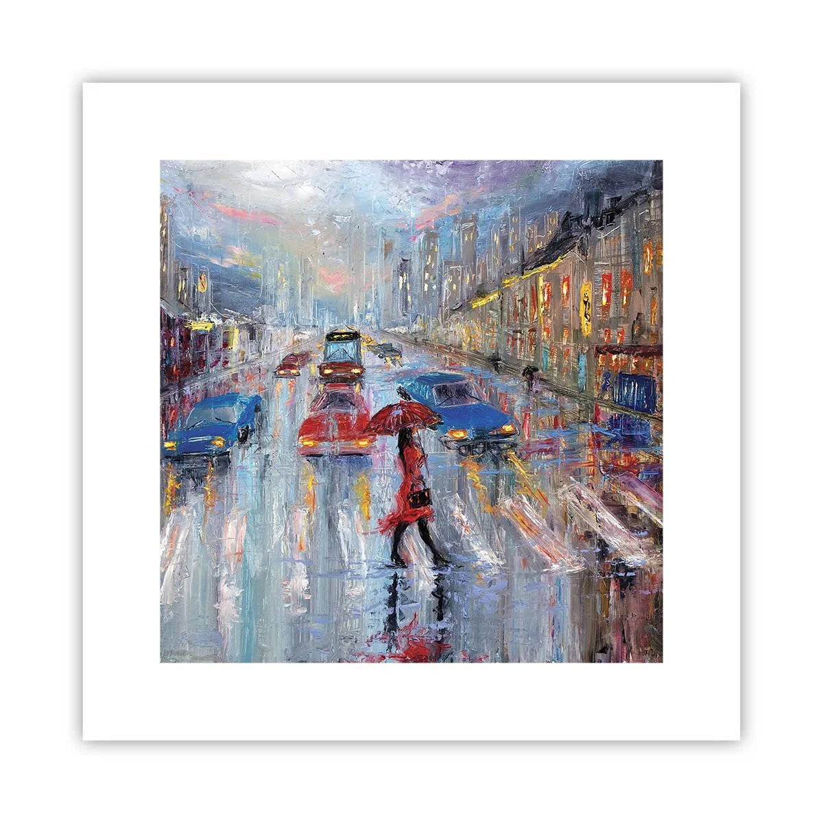 Plakat - Deszczowe popołudnie w mieście - 30x30 cm