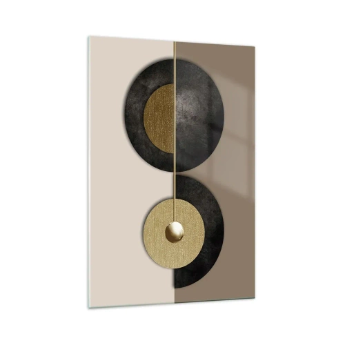 Obraz na szkle - Abstrakcyjne koła w odcieniach złota i brązu - 70x100cm - Wariacje wokół koła - Nowoczesna dekoracja ścienna do salonu i sypialni ARTTOR