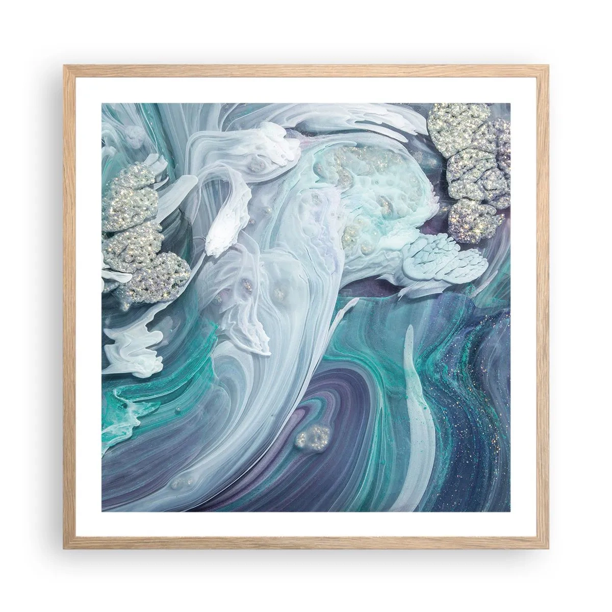 Plakat w ramie jasny dąb - Nurty błękitu - 60x60 cm