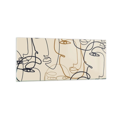Obraz na szkle - Minimalistyczne twarze w stylu line art na jasnym tle - 120x50cm - Portret zwielokrotniony - Nowoczesna dekoracja ścienna do salonu i sypialni ARTTOR