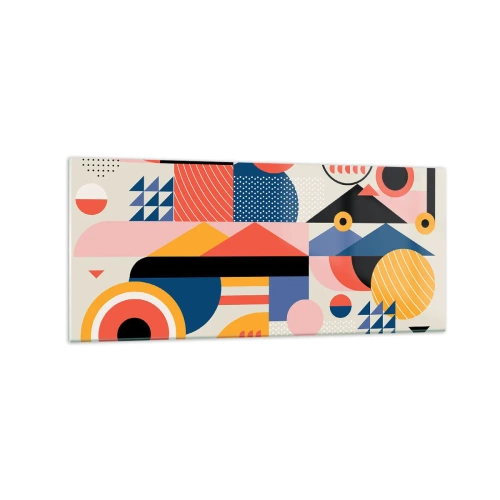 Obraz na szkle - Kolorowe geometryczne kształty w stylu retro - 120x50cm - Kompozycja: pobaw się - Nowoczesna dekoracja ścienna do salonu i sypialni ARTTOR
