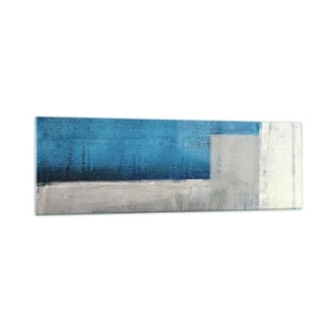 Obraz na szkle - Abstrakcyjna kompozycja z odcieniami błękitu, szarości i bieli - 160x50cm - Kompozycja poetycka szarości i błękitu - Nowoczesna dekoracja ścienna do salonu i sypialni ARTTOR