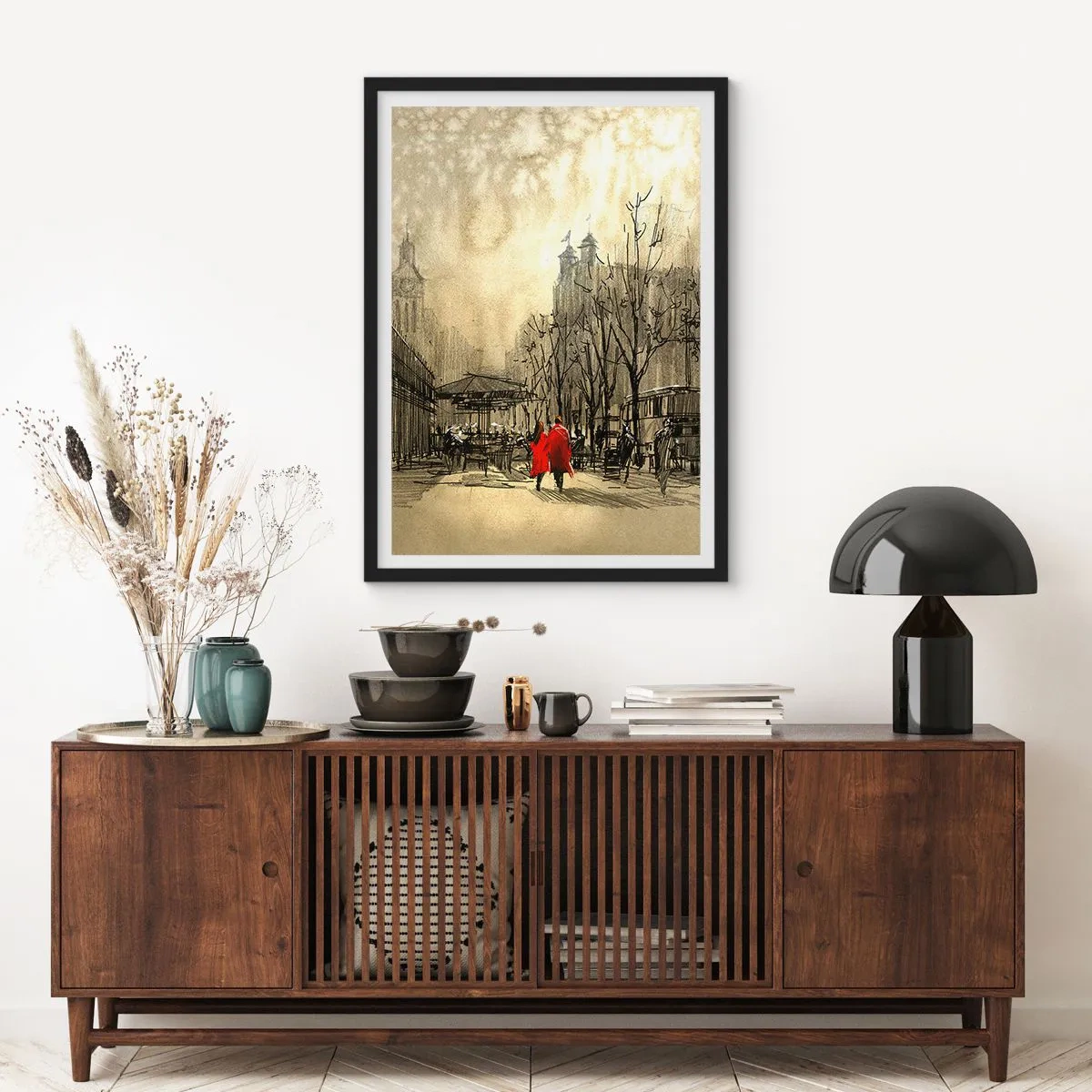 Plakat w czarnej ramie - Randka w londyńskiej mgle  - 40x50 cm