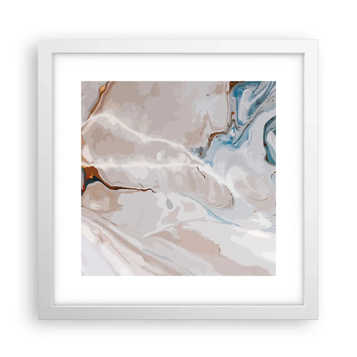 Plakat w białej ramie - Błękitne meandry pod bielą - 30x30 cm