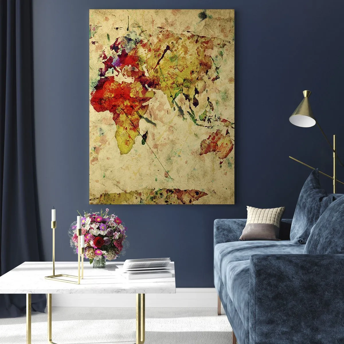 Obraz na szkle - Kolorowa mapa świata na teksturowanym, vintage tle - 50x70cm - Życie jak barwny papier mapy - Nowoczesna dekoracja ścienna do salonu, kuchni i sypialni ARTTOR