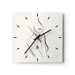Zegar ścienny - Minimalistyczny szkic sylwetki kobiety na jasnym tle - 30x30cm - Fala melancholii - Nowoczesna dekoracja ścienna do salonu i sypialni ARTTOR
