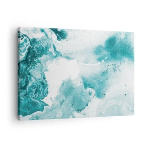 Obraz na płótnie - Abstrakcja w odcieniach błękitu z delikatnymi akcentami bieli - 70x50cm - Rozlewiska błękitu - Nowoczesna dekoracja ścienna do salonu i sypialni ARTTOR