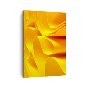 Obraz na płótnie - Abstrakcyjna kompozycja falistych kształtów w odcieniach złota i żółci - 50x70cm - Jak fale słońca - Nowoczesna dekoracja ścienna do salonu, kuchni i sypialni ARTTOR