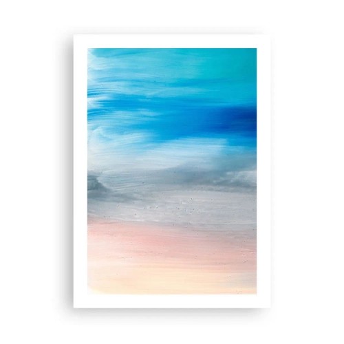 Plakat - Abstrakcyjna kompozycja w odcieniach błękitu, szarości i beżu - 50x70cm - Żywioły: powietrze - Nowoczesna dekoracja ścienna do salonu, kuchni i sypialni ARTTOR