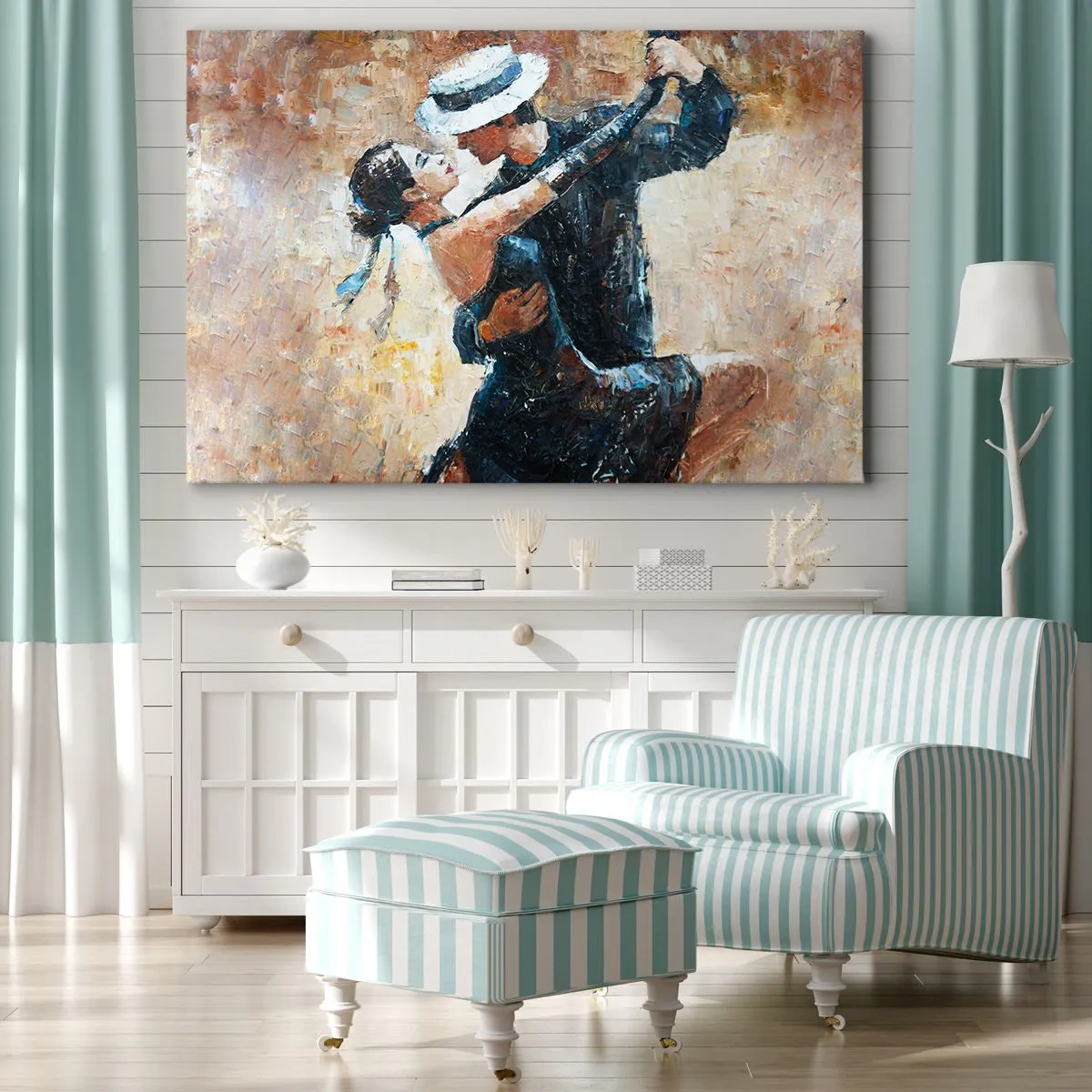 Obraz na płótnie - Para tańcząca tango w romantycznym, eleganckim stylu - 120x80cm - A la Rudolf Valentino - Nowoczesna dekoracja ścienna do salonu, kuchni i sypialni ARTTOR