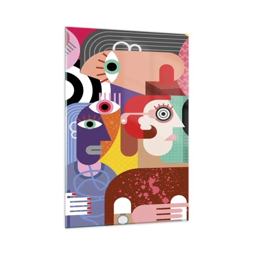 Obraz na szkle - Kolorowa abstrakcja z geometrycznymi twarzami - 80x120cm - My od pana Picassa - Nowoczesna dekoracja ścienna do salonu i sypialni ARTTOR