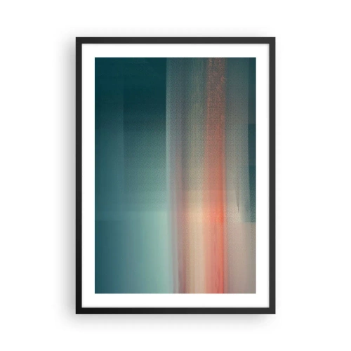 Plakat w czarnej ramie - Abstrakcyjna gra świateł w odcieniach turkusu i czerwieni - 50x70cm - Abstrakcja: fale światła - Nowoczesna dekoracja ścienna do salonu i sypialni ARTTOR