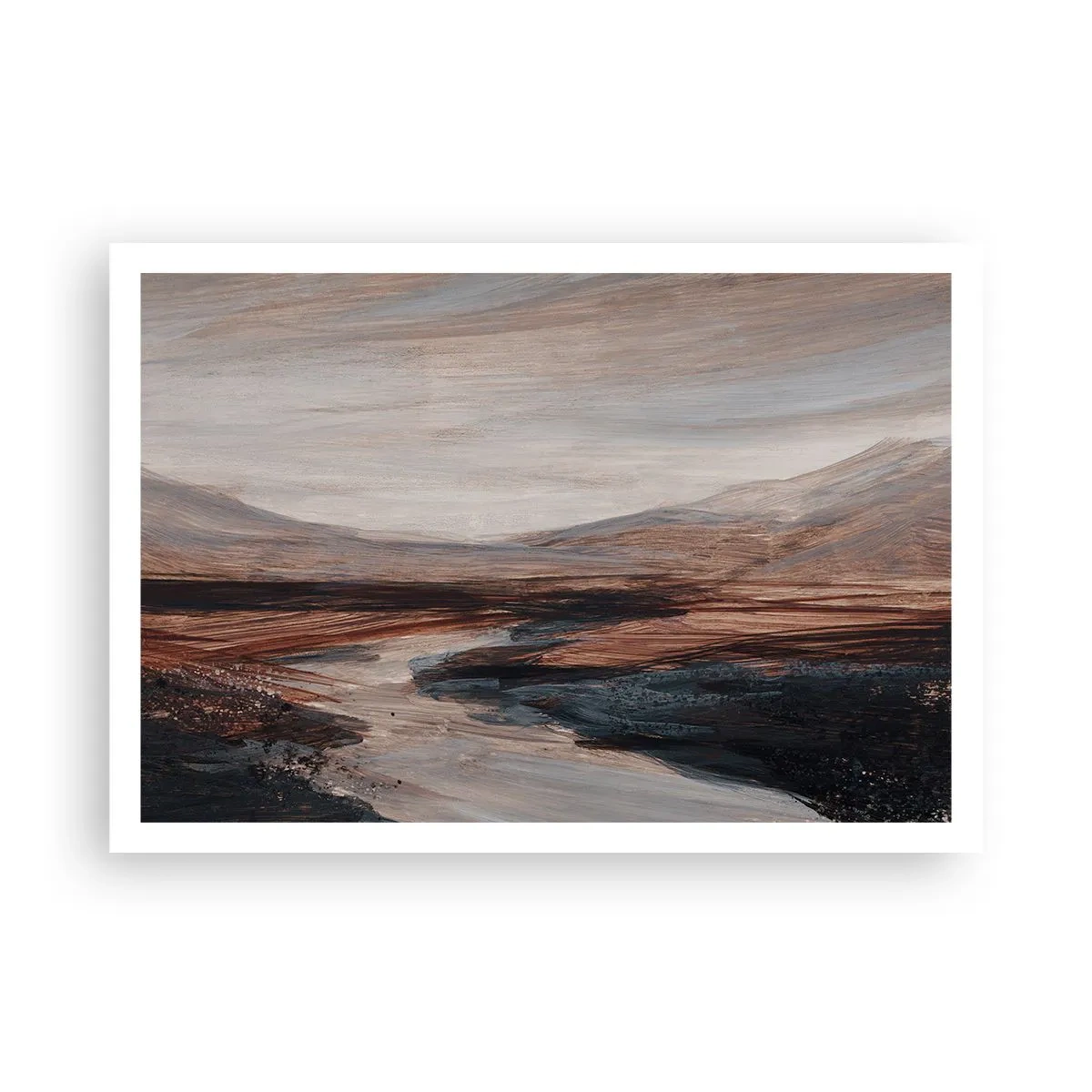 Plakat - Malowniczy krajobraz z rzeką i górami - 100x70cm - Spokojna dolina - Nowoczesna dekoracja ścienna do salonu i sypialni ARTTOR