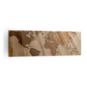 Obraz na płótnie - Mapa świata wycięta na drewnianej powierzchni - 160x50cm - Świat podany na stole - Nowoczesna dekoracja ścienna do salonu i sypialni ARTTOR