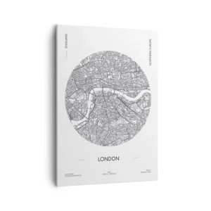 Obraz na płótnie - Minimalistyczna mapa Londynu w czarno-białej stylistyce - 50x70cm - Anatomia Londynu - Nowoczesna dekoracja ścienna do salonu, kuchni i sypialni ARTTOR