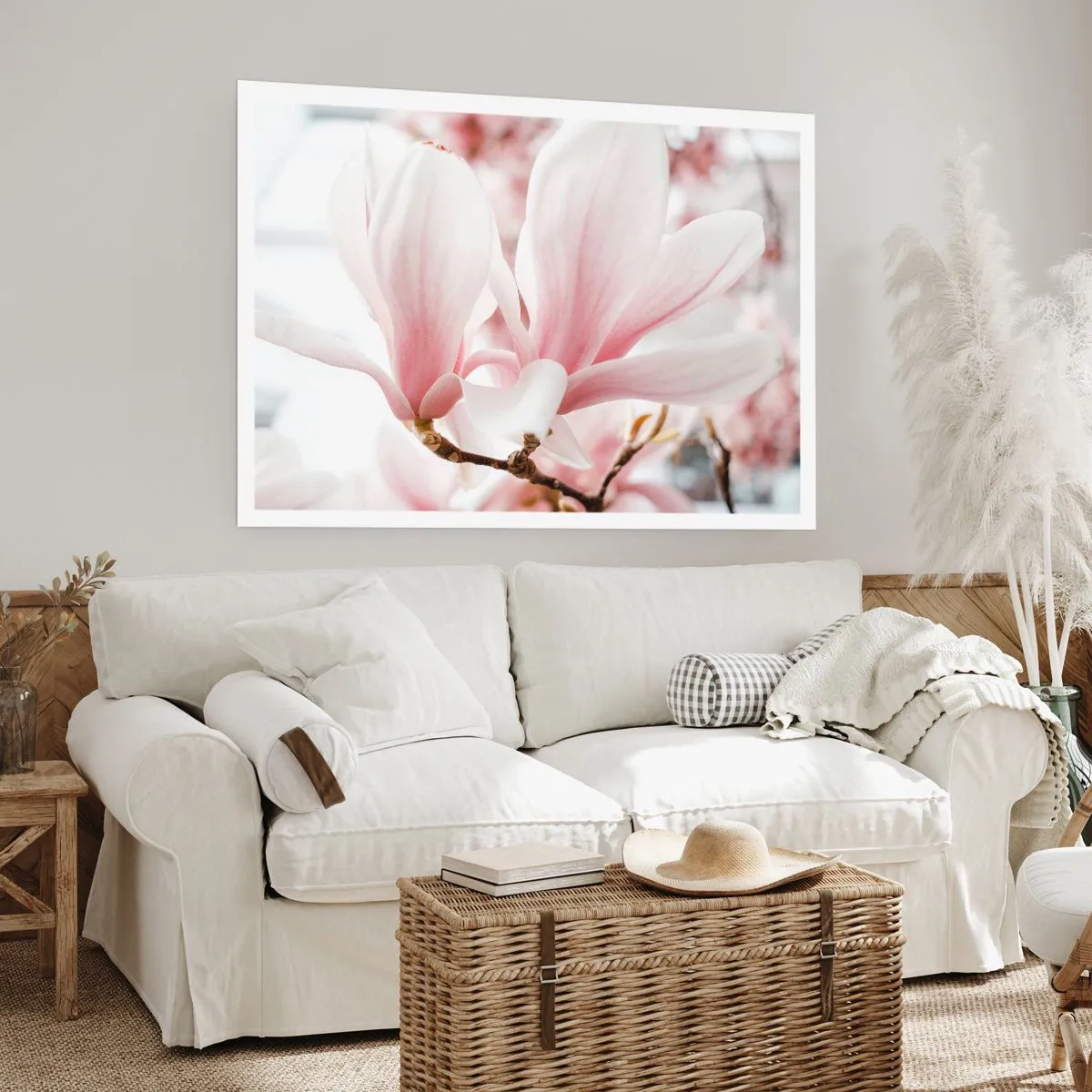 Plakat - Delikatne kwiaty magnolii w pastelowych odcieniach - 100x70cm - Bezmiar czułości - Nowoczesna dekoracja ścienna do salonu i sypialni ARTTOR