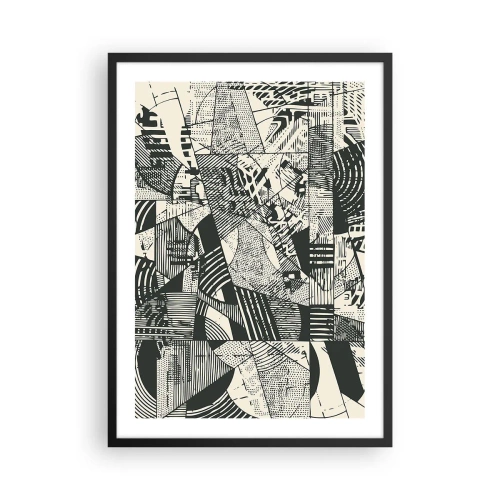 Plakat w czarnej ramie - Czarno-białe abstrakcyjne wzory geometryczne - 50x70cm - Dynamika współczesności - Nowoczesna dekoracja ścienna do salonu i sypialni ARTTOR