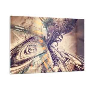 Obraz na szkle - Abstrakcyjna kompozycja z dynamicznymi liniami i kolorami - 120x80cm - W wielkim pędzie - Nowoczesna dekoracja ścienna do salonu, kuchni i sypialni ARTTOR