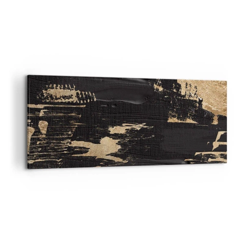 Obraz na płótnie - Abstrakcyjna kompozycja w odcieniach czerni i złota - 120x50cm - Ślad dotyku - Nowoczesna dekoracja ścienna do salonu i sypialni ARTTOR