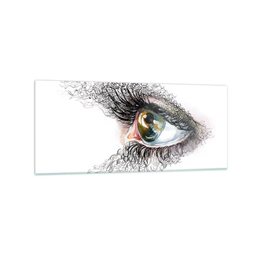 Obraz na szkle - Artystyczne oko z żółto-zieloną tęczówką i misternymi detalami - 120x50cm - Zajrzyj wprost do duszy - Nowoczesna dekoracja ścienna do salonu i sypialni ARTTOR