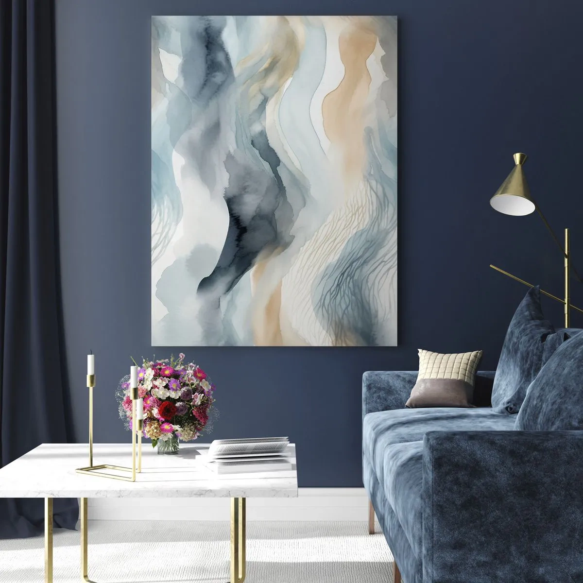 Obraz na szkle - Delikatna abstrakcja z motywem gór w pastelowych odcieniach - 70x100cm - Abstrakcja śnieżna i mglista - Nowoczesna dekoracja ścienna do salonu i sypialni ARTTOR