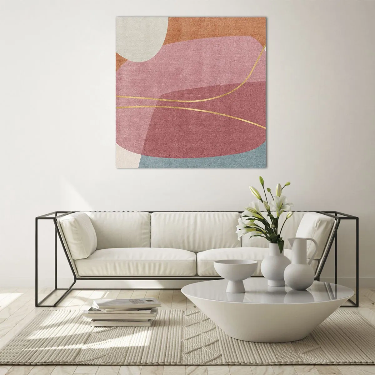 Obraz na szkle - Pastelowa kompozycja z nicią złota - 60x60 cm