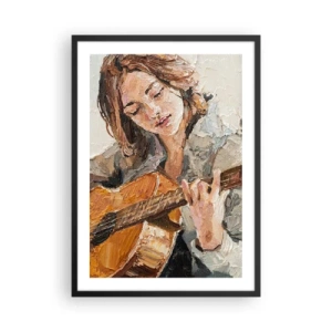 Plakat w czarnej ramie - Portret kobiety grającej na gitarze w stylu impasto - 50x70cm - Koncert na gitarę i dziewczęce serce - Nowoczesna dekoracja ścienna do salonu i sypialni ARTTOR