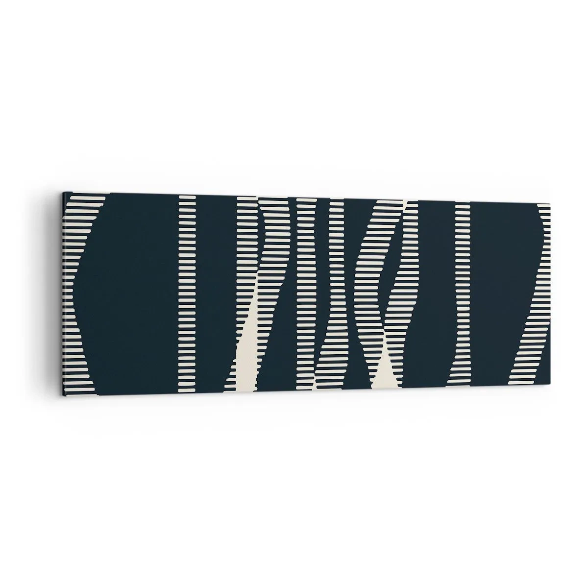 Obraz na płótnie - Geometryczne linie w jasnych odcieniach na ciemnym tle - 140x50cm - Próba przełamania ciemności - Nowoczesna dekoracja ścienna do salonu i sypialni ARTTOR