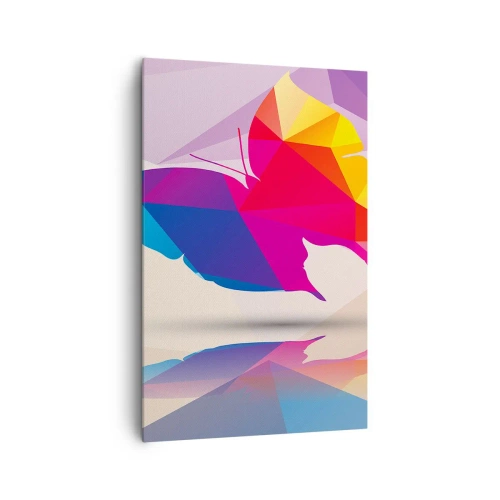 Obraz na płótnie - Geometryczna sylwetka motyla w żywych kolorach - 80x120cm - Motyla tęcza - Nowoczesna dekoracja ścienna do salonu i sypialni ARTTOR