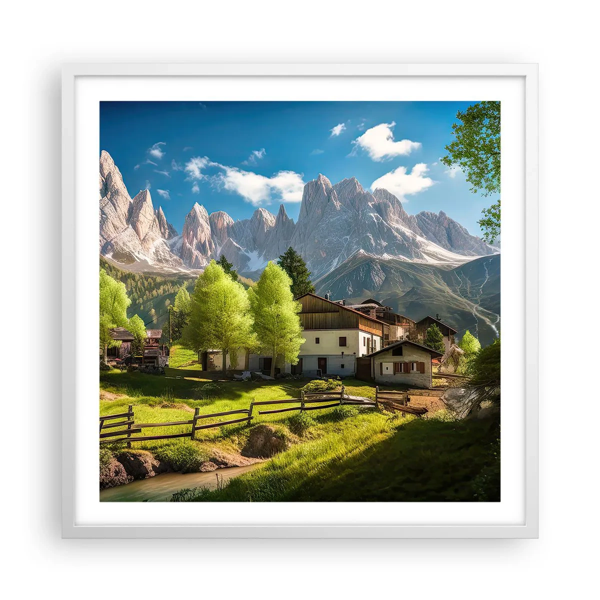 Plakat w białej ramie - Alpejska sielanka - 60x60 cm