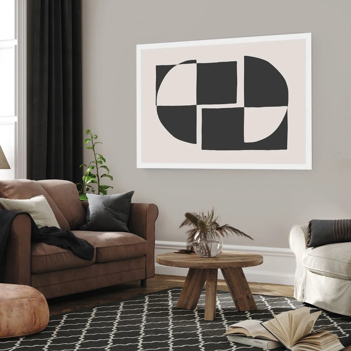 Plakat - Abstrakcyjne kształty geometryczne w czerni i bieli - 100x70cm - Antyteza – synteza - Nowoczesna dekoracja ścienna do salonu i sypialni ARTTOR