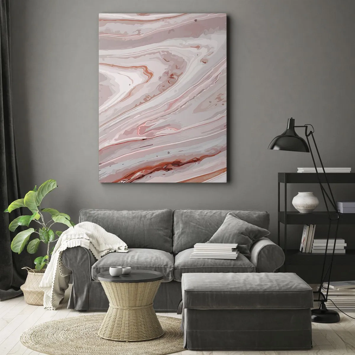 Obraz na płótnie - Abstrakcyjny wzór przypominający marmurowe fale w odcieniach różu i beżu - 50x70cm - Różowy w płynie - Nowoczesna dekoracja ścienna do salonu, kuchni i sypialni ARTTOR