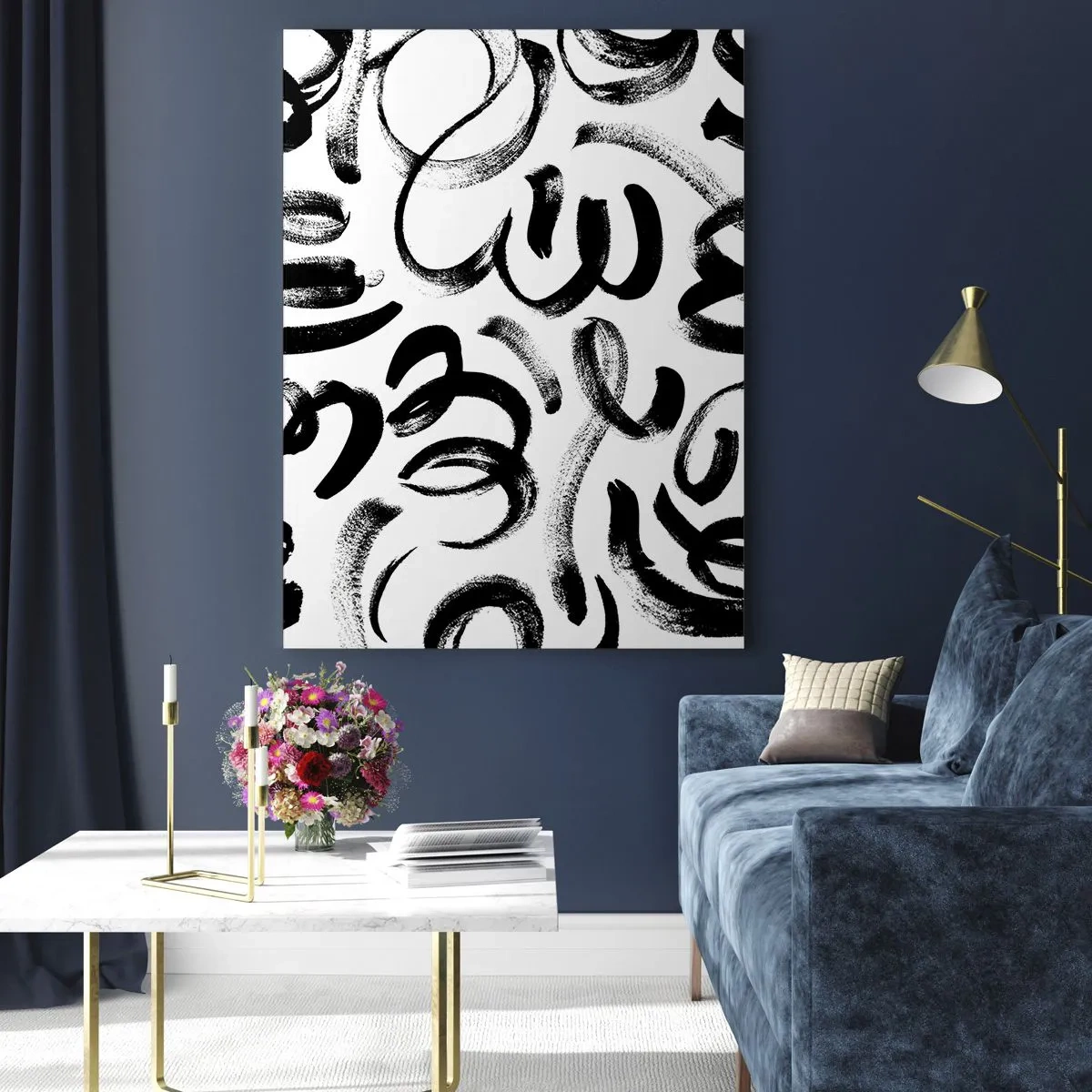 Obraz na szkle - Czarne abstrakcyjne pociągnięcia pędzlem na białym tle - 70x100cm - Czarno na białym - Nowoczesna dekoracja ścienna do salonu i sypialni ARTTOR