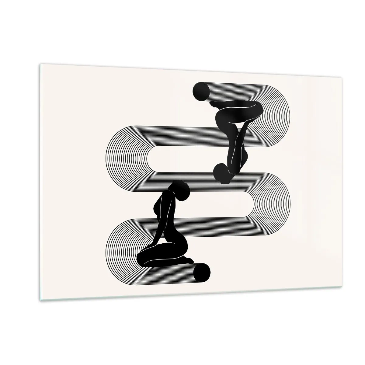 Obraz na szkle - Minimalistyczne kobiece sylwetki z graficznym motywem linii - 120x80cm - Zmysłowa symetria - Nowoczesna dekoracja ścienna do salonu, kuchni i sypialni ARTTOR
