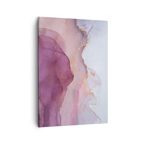 Obraz na płótnie - Abstrakcyjna kompozycja w odcieniach fioletu i złota - 50x70cm - Fale lila i fioletu - Nowoczesna dekoracja ścienna do salonu, kuchni i sypialni ARTTOR