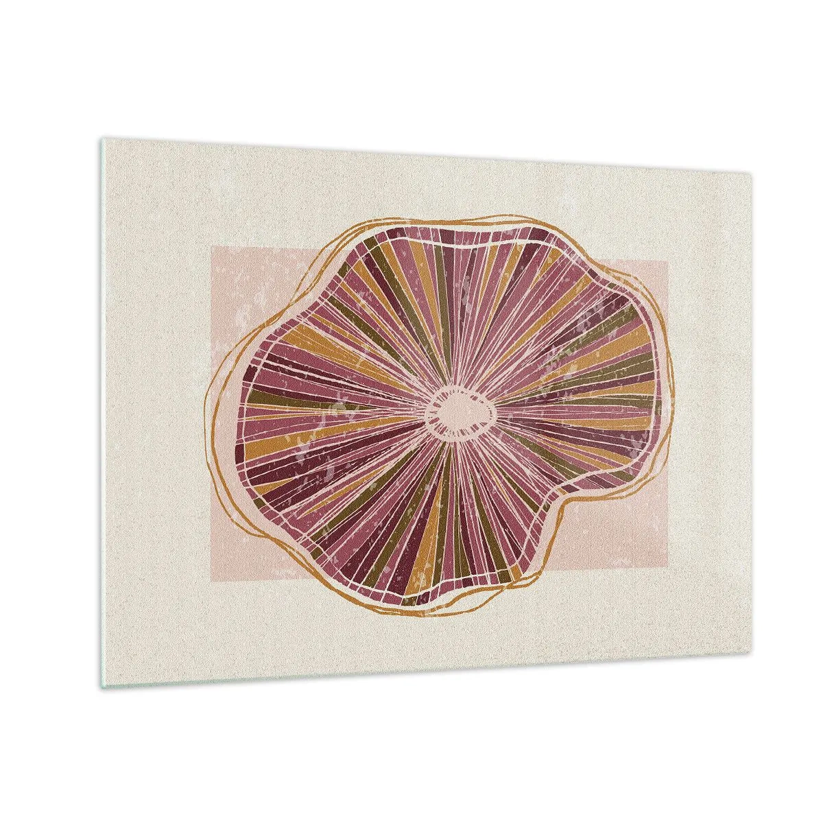 Obraz na szkle - Promienista forma organiczna w odcieniach różu i brązu - 70x50cm - Abstrakcja promienista - Nowoczesna dekoracja ścienna do salonu i sypialni ARTTOR
