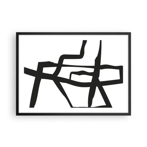 Plakat w czarnej ramie - Minimalistyczny czarno-biały wzór z geometrycznymi liniami - 70x50cm - Czarno-biała konstrukcja - Nowoczesna dekoracja ścienna do salonu i sypialni ARTTOR