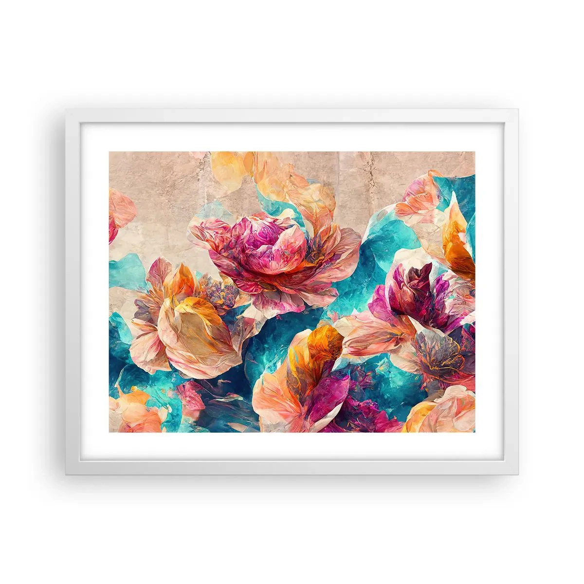 Plakat w białej ramie - Barwny przepych bukietu - 50x40 cm
