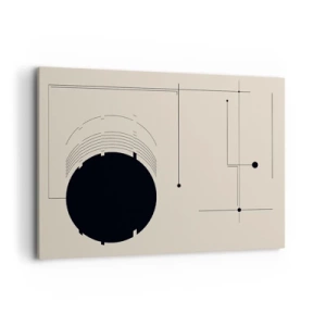 Obraz na płótnie - Czarne geometryczne linie i okrąg na beżowym tle - 100x70cm - Sprężysta i dynamiczna kompozycja - Nowoczesna dekoracja ścienna do salonu, kuchni i sypialni ARTTOR