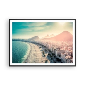 Plakat w czarnej ramie - Panorama plaży Copacabana z górami w tle w Rio de Janeiro - 100x70cm - Wieczne wakacje w Rio - Nowoczesna dekoracja ścienna do salonu i sypialni ARTTOR