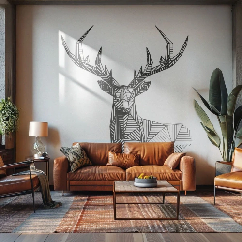 Fototapeta Standard Eco - Geometryczny jeleń w stylu kubistycznym - 100x70cm - Jeleń w kubistycznym stylu - Nowoczesna dekoracja ścienna do salonu i sypialni ARTTOR