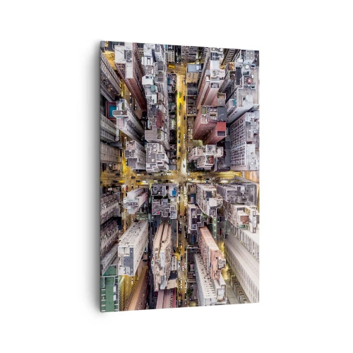 Obraz na płótnie - Widok z lotu ptaka na miasto pełne drapaczy chmur - 80x120cm - Pozdrowienia z Hongkongu - Nowoczesna dekoracja ścienna do salonu i sypialni ARTTOR
