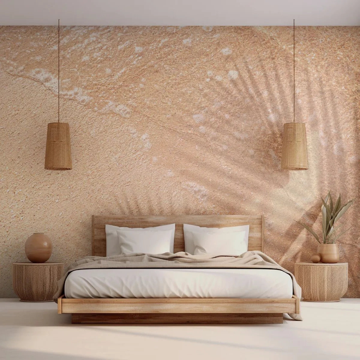 Fototapeta Premium Sand - Cień gorącego lata - Abstrakcja, Piasek Na Plaży, Liście - 500x350 cm