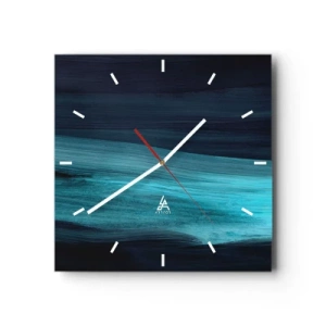 Zegar ścienny - Subtelne abstrakcyjne fale w ciemnych odcieniach błękitu - 30x30cm - Popłyń z nurtem - Nowoczesna dekoracja ścienna do salonu i sypialni ARTTOR