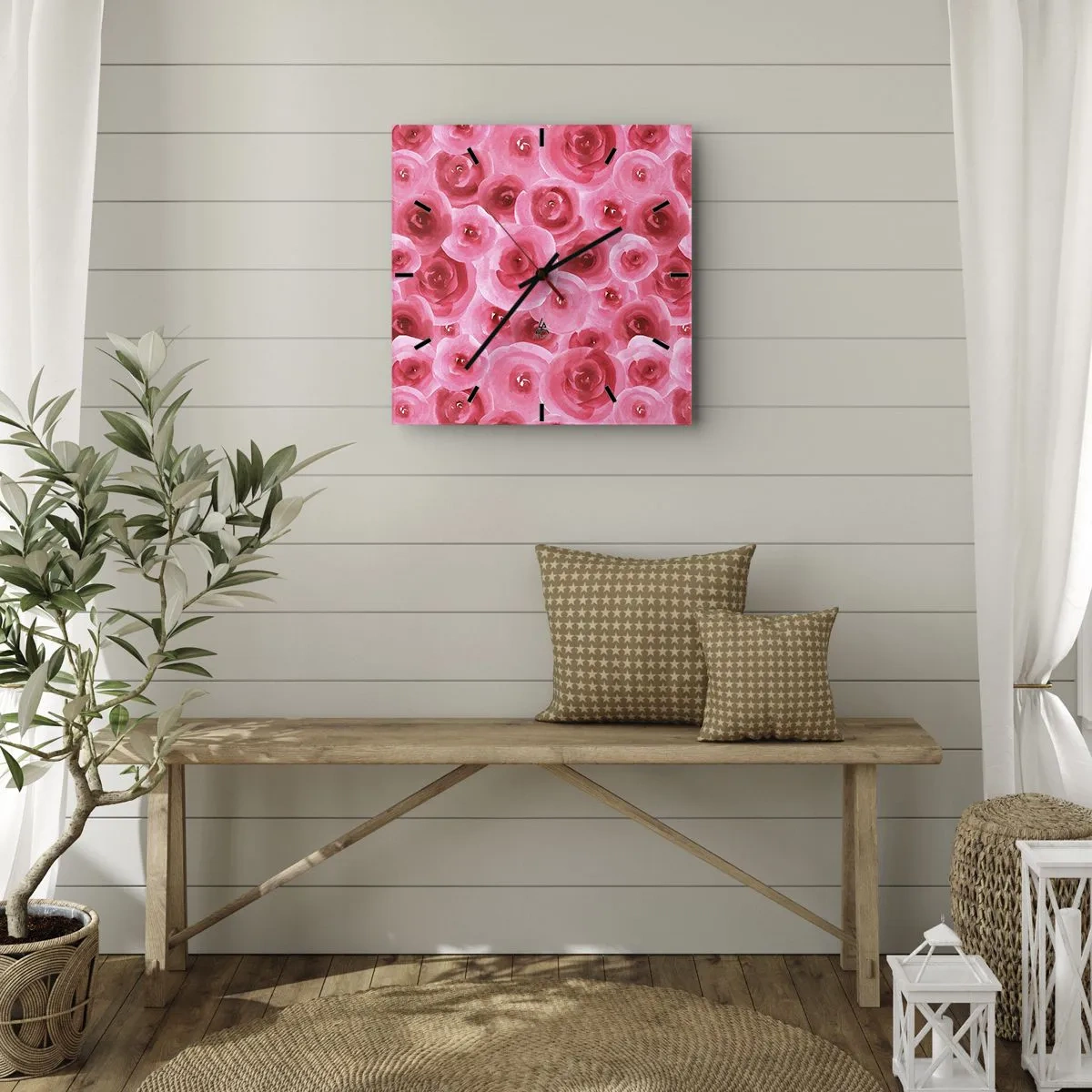 Zegar ścienny - Delikatne róże w pastelowych odcieniach różu - 30x30cm - Róże na dole i na górze - Nowoczesna dekoracja ścienna do salonu i sypialni ARTTOR