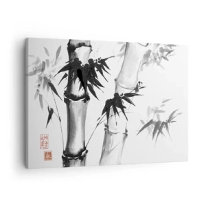 Obraz na płótnie - Akwarelowy bambus w japońskim stylu na białym tle - 70x50cm - Zbliżenie na orient - Nowoczesna dekoracja ścienna do salonu i sypialni ARTTOR