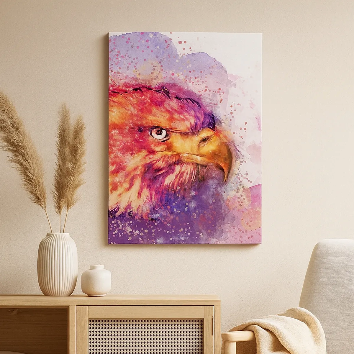 Obraz na płótnie - Kolorowy portret orła w stylu akwareli - 50x70cm - Nie chcesz wiedzieć, o czym myślę - Nowoczesna dekoracja ścienna do salonu, kuchni i sypialni ARTTOR