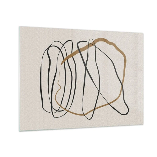 Obraz na szkle - Ekspresyjna kompozycja linii w czerni i brązie na jasnym tle - 70x50cm - Kompozycja – taniec opętaniec - Nowoczesna dekoracja ścienna do salonu i sypialni ARTTOR