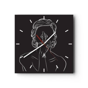 Zegar ścienny - Minimalistyczna sylwetka kobiety na czarnym tle - 30x30cm - Piękno rozkwita w ciszy - Nowoczesna dekoracja ścienna do salonu i sypialni ARTTOR