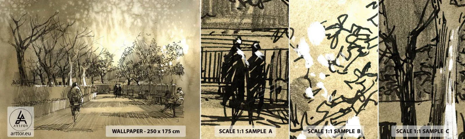 Fototapeta Próbka Samoprzylepna Deluxe Sticker - Piórkiem zatrzymana chwila - Alejka Parkowa, Park, Sepia - 100x30 cm